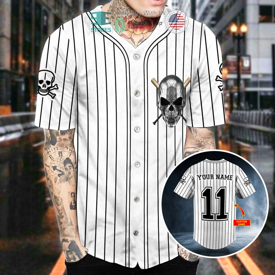 personalized black stripes no 11 metal skull custom baseball jersey 2 59298