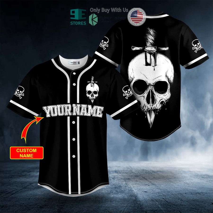 personalized black white a knife through a skull custom baseball jersey 1 34036