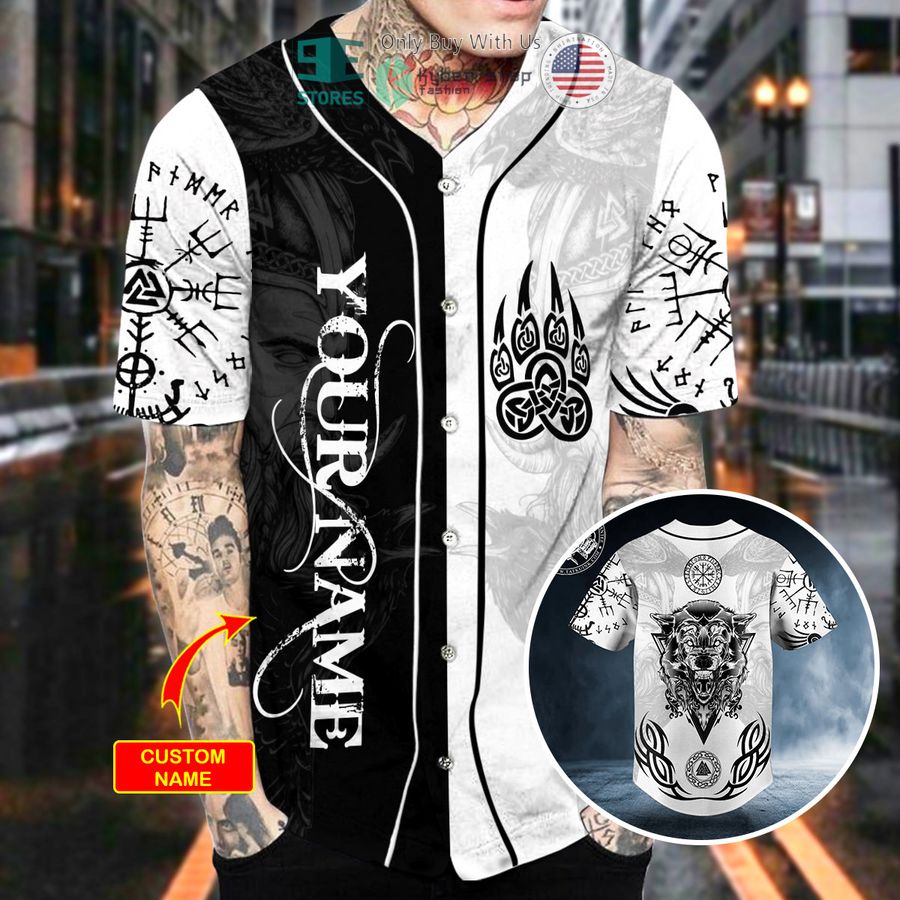 personalized black white bear claws viking tattoo custom baseball jersey 2 76654