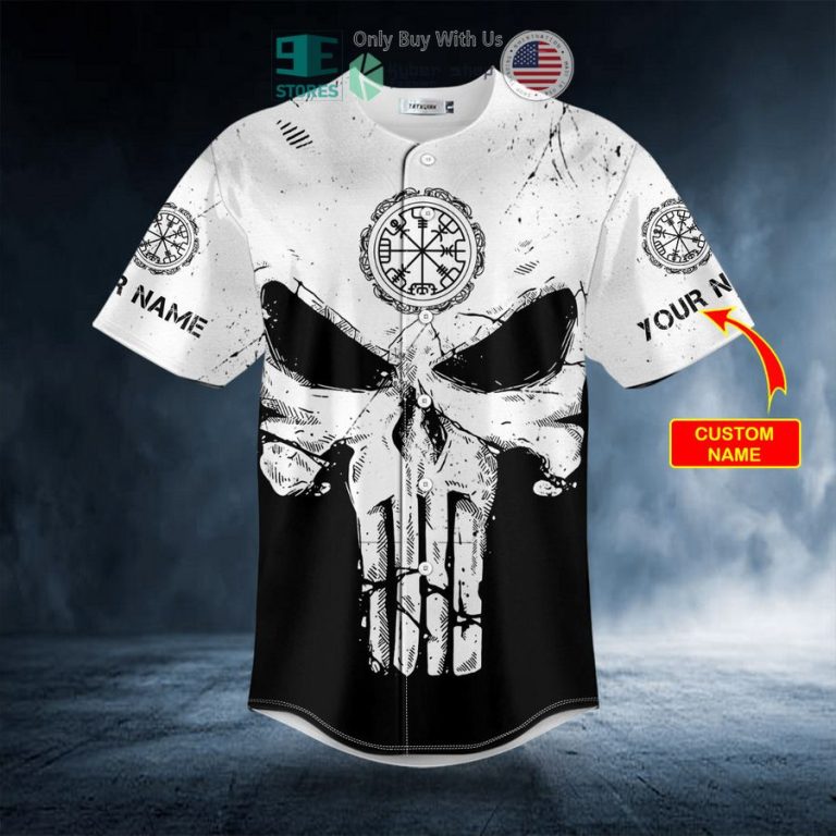 personalized black white norse compass punisher skull custom baseball jersey 3 39482