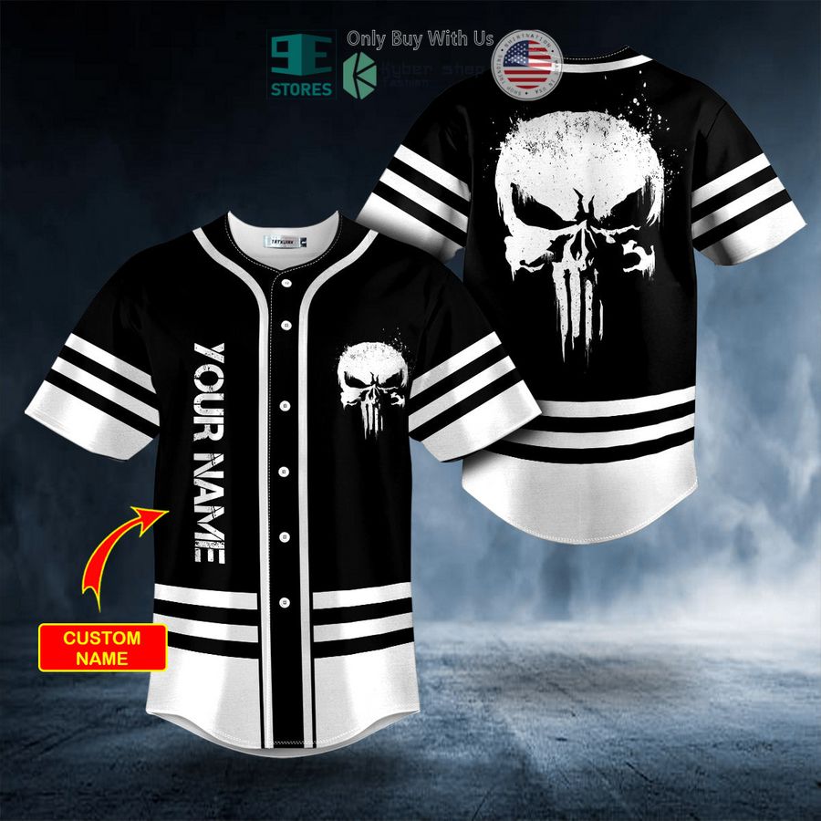 personalized black white punisher skull custom baseball jersey 1 6012
