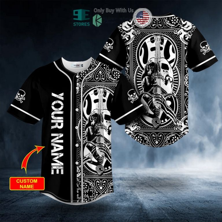 personalized black white ray bones sword skull custom baseball jersey 1 90134