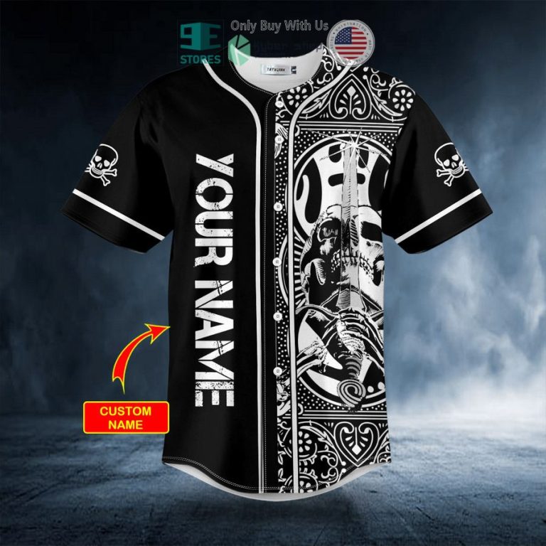 personalized black white ray bones sword skull custom baseball jersey 3 32547