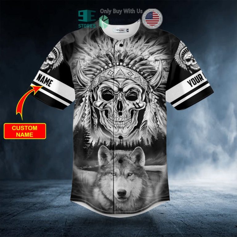 personalized black white wolf n native skull custom baseball jersey 3 86454