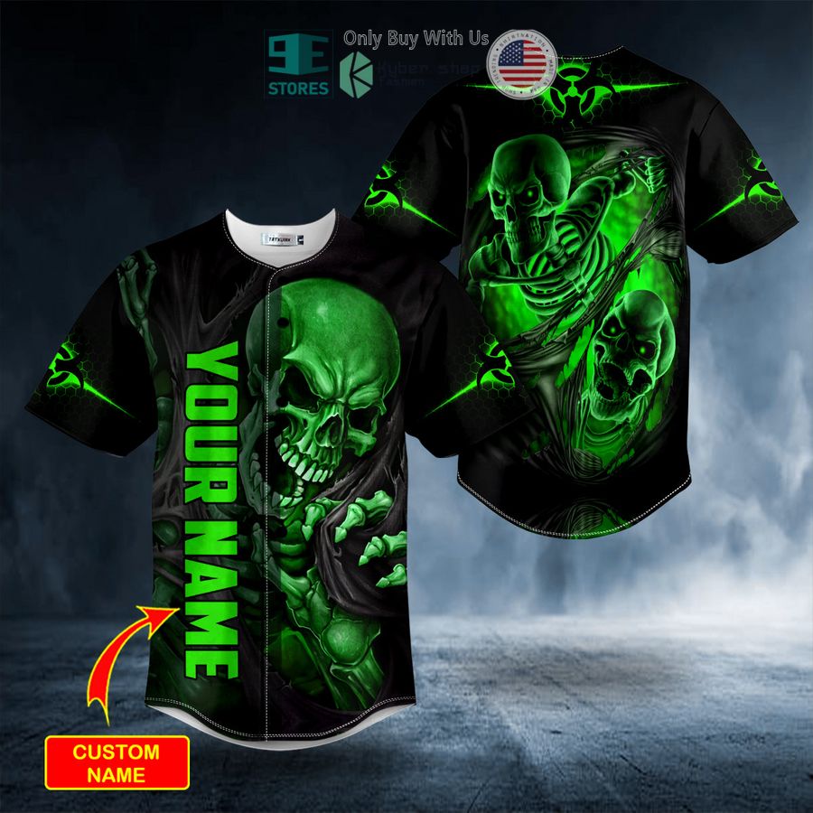 personalized blood drip skeleton green skull custom baseball jersey 1 56322