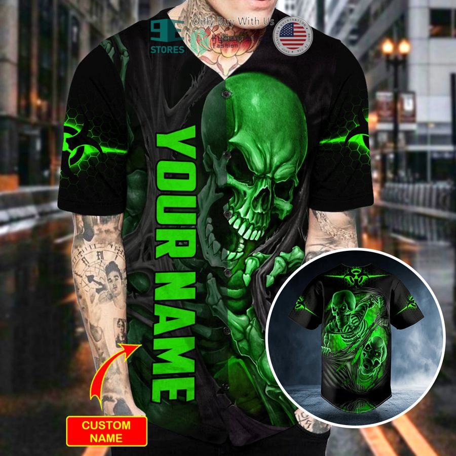 personalized blood drip skeleton green skull custom baseball jersey 2 54718