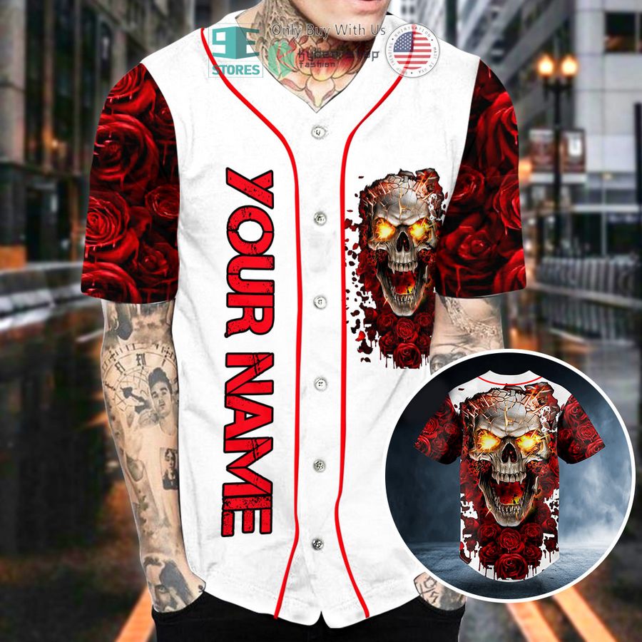 personalized blood rose fire skull custom baseball jersey 2 15686