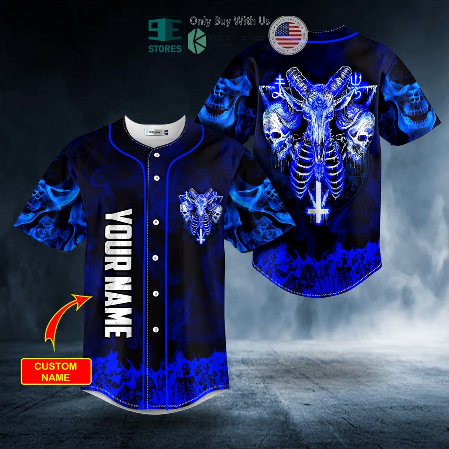 personalized blue baphomet evil skull custom baseball jersey 1 38131
