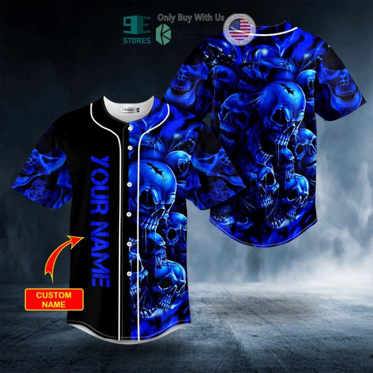 personalized blue cracked skull custom baseball jersey 1 33892