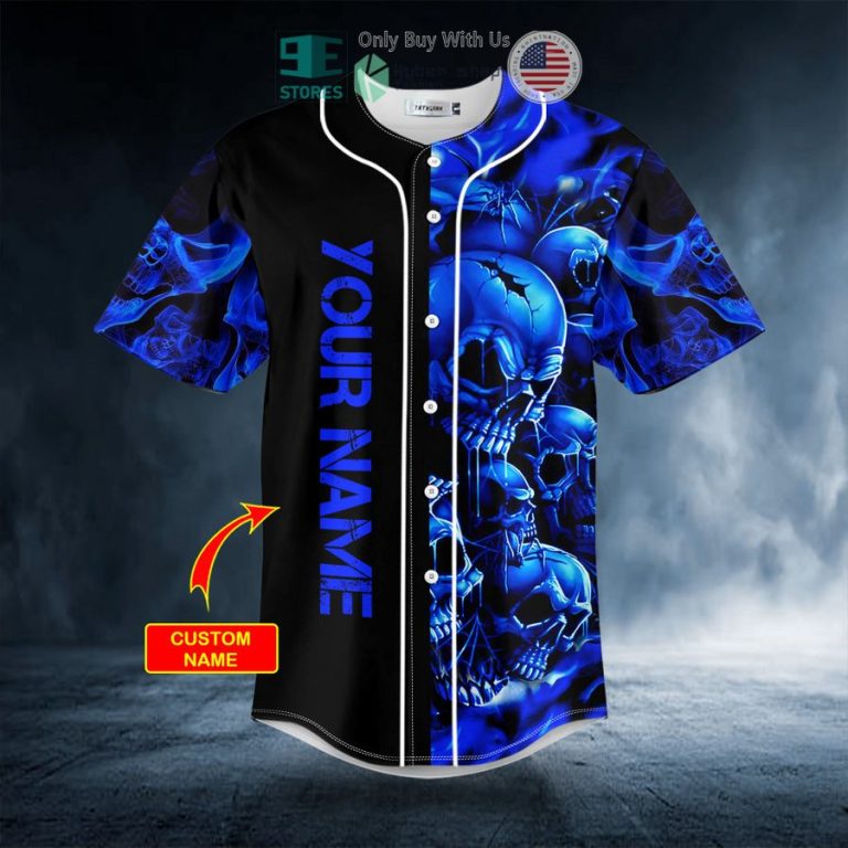 personalized blue cracked skull custom baseball jersey 3 14605