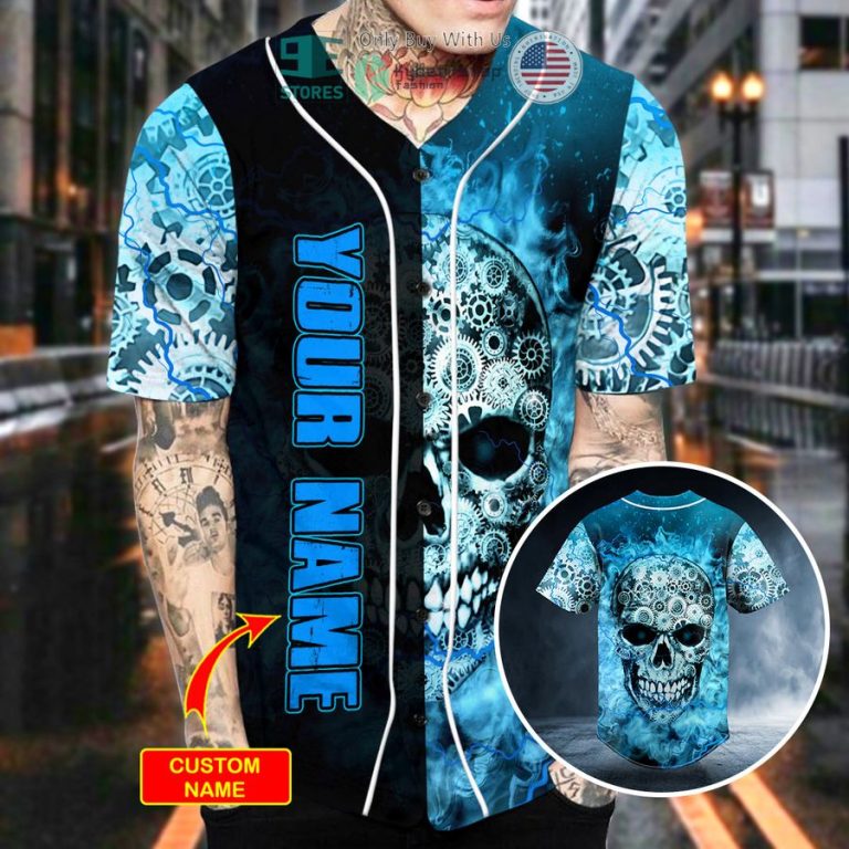 personalized blue mechanism gear skull custom baseball jersey 2 62703