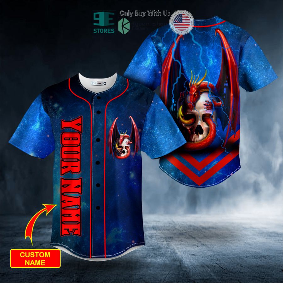 personalized blue tentacle dragon skull custom baseball jersey 1 51548