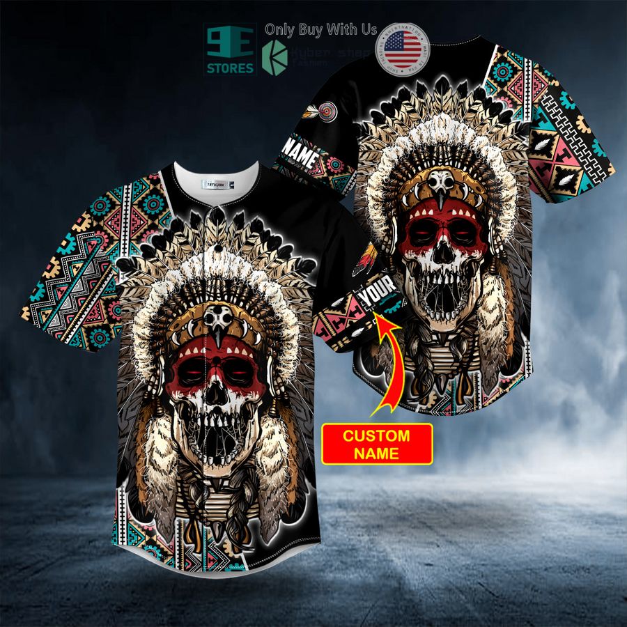 personalized brocade pattern 1 native skull custom baseball jersey 1 79391