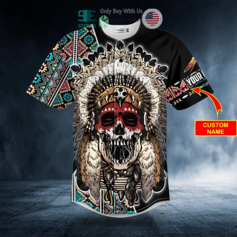 personalized brocade pattern 1 native skull custom baseball jersey 3 58652