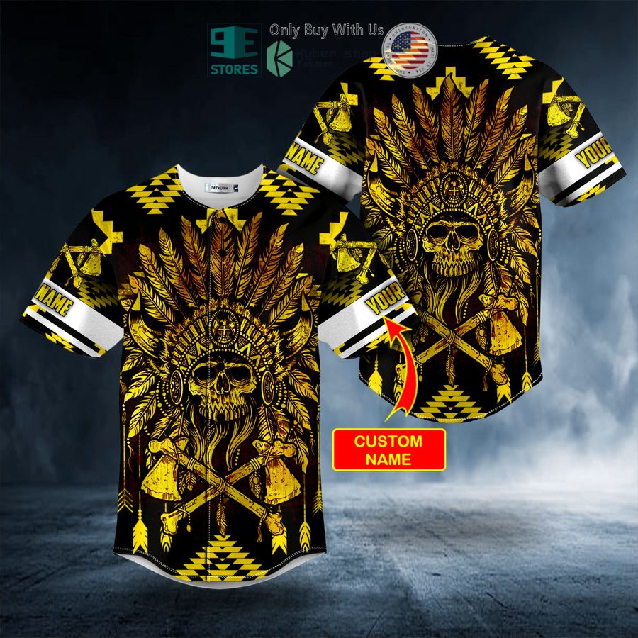 personalized brocade pattern 10 native skull custom baseball jersey 1 92651