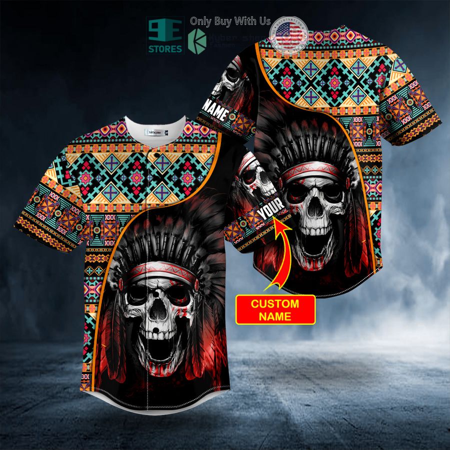 personalized brocade pattern 11 native skull custom baseball jersey 1 53161