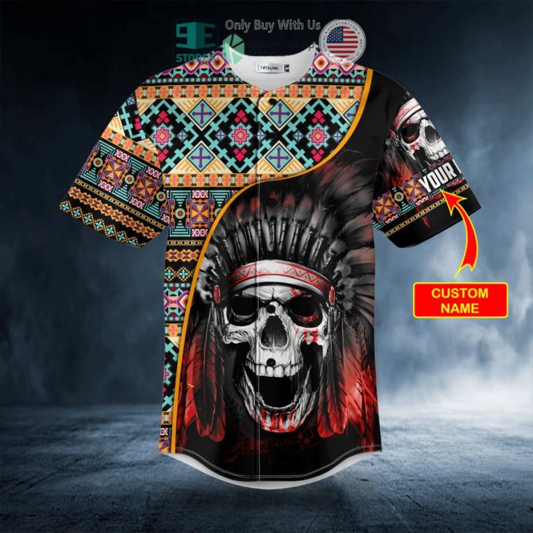 personalized brocade pattern 11 native skull custom baseball jersey 3 93230