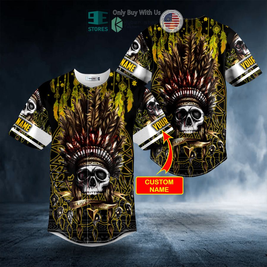 personalized brocade pattern 12 native skull custom baseball jersey 1 79630