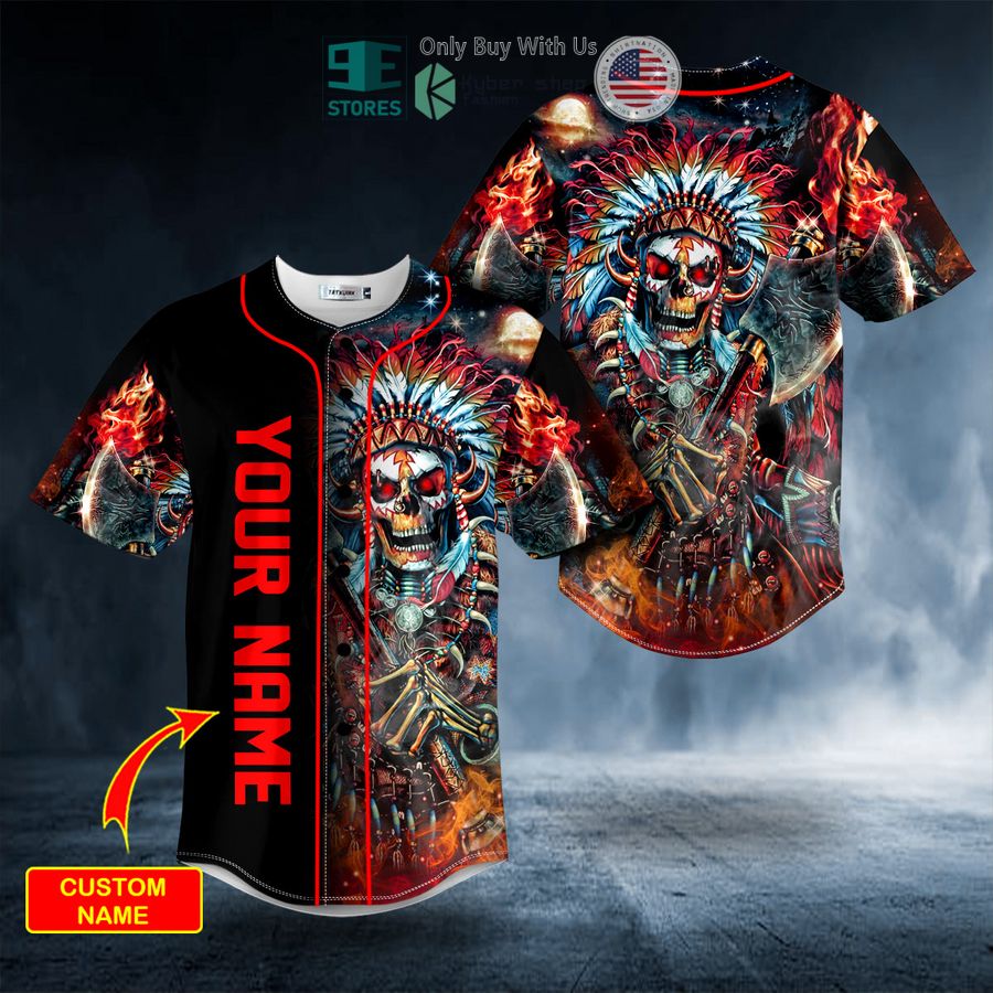 personalized brocade pattern 13 native skull custom baseball jersey 1 37338