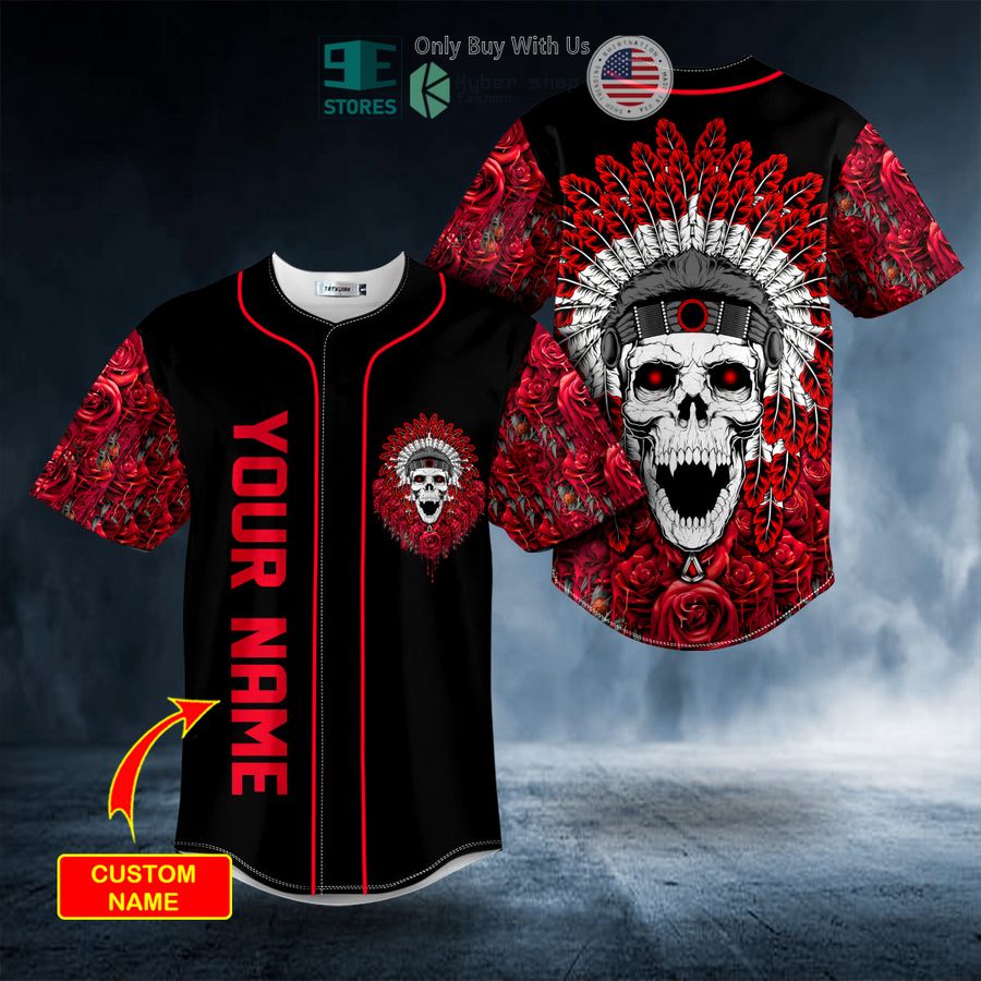 personalized brocade pattern 15 native skull custom baseball jersey 1 54689
