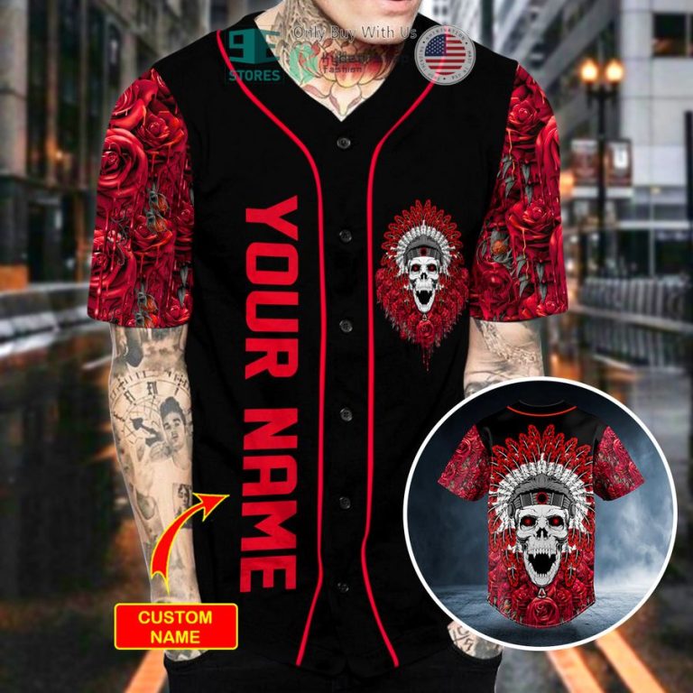 personalized brocade pattern 15 native skull custom baseball jersey 2 95986