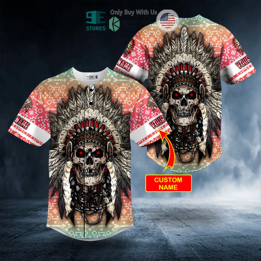 personalized brocade pattern 2 native skull custom baseball jersey 1 5376