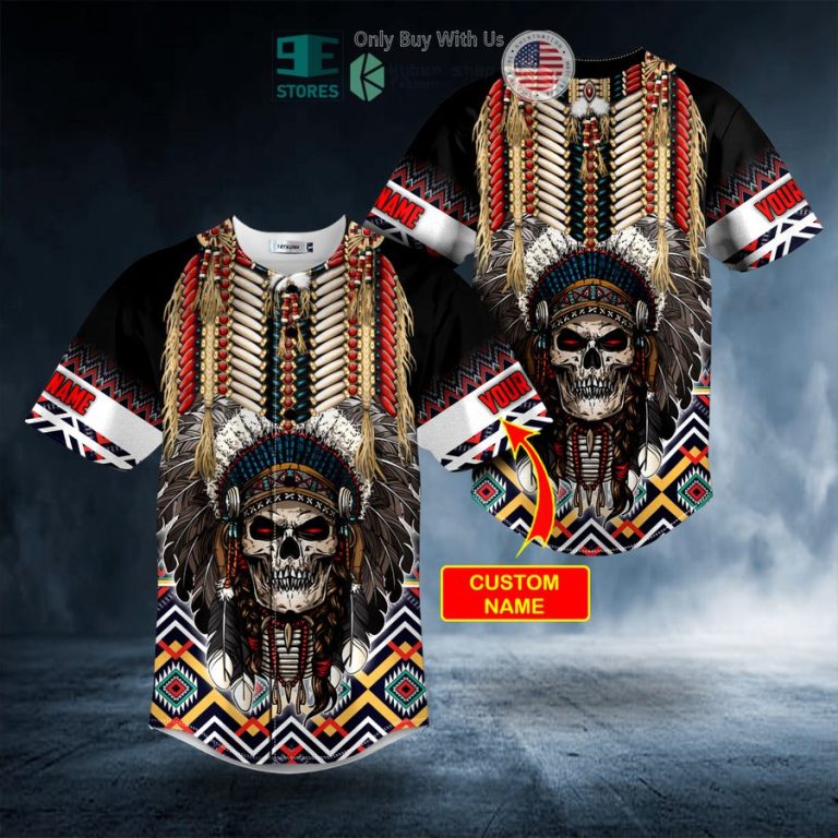 personalized brocade pattern 4 native skull custom baseball jersey 1 22385