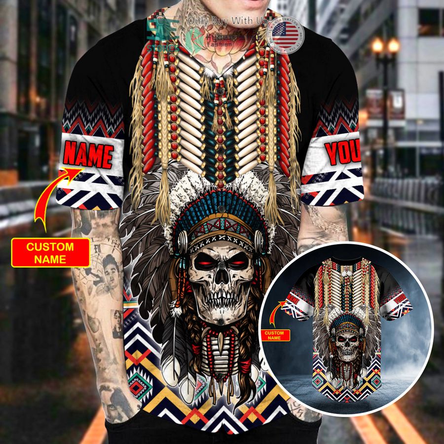 personalized brocade pattern 4 native skull custom baseball jersey 2 56881