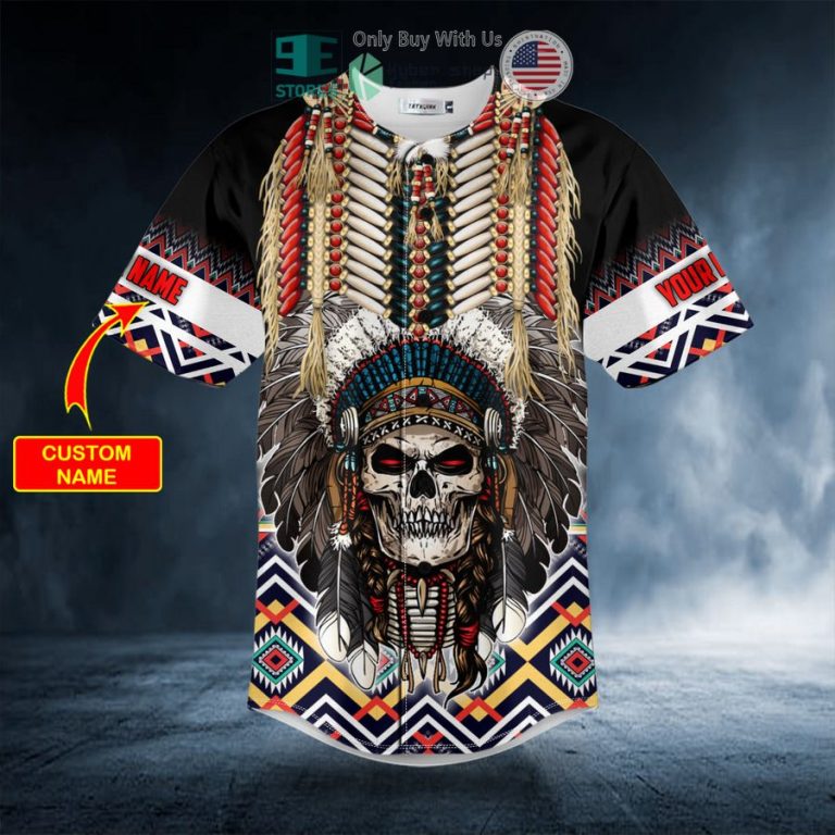 personalized brocade pattern 4 native skull custom baseball jersey 3 80966