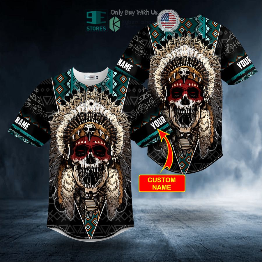 personalized brocade pattern 5 native skull custom baseball jersey 1 48515