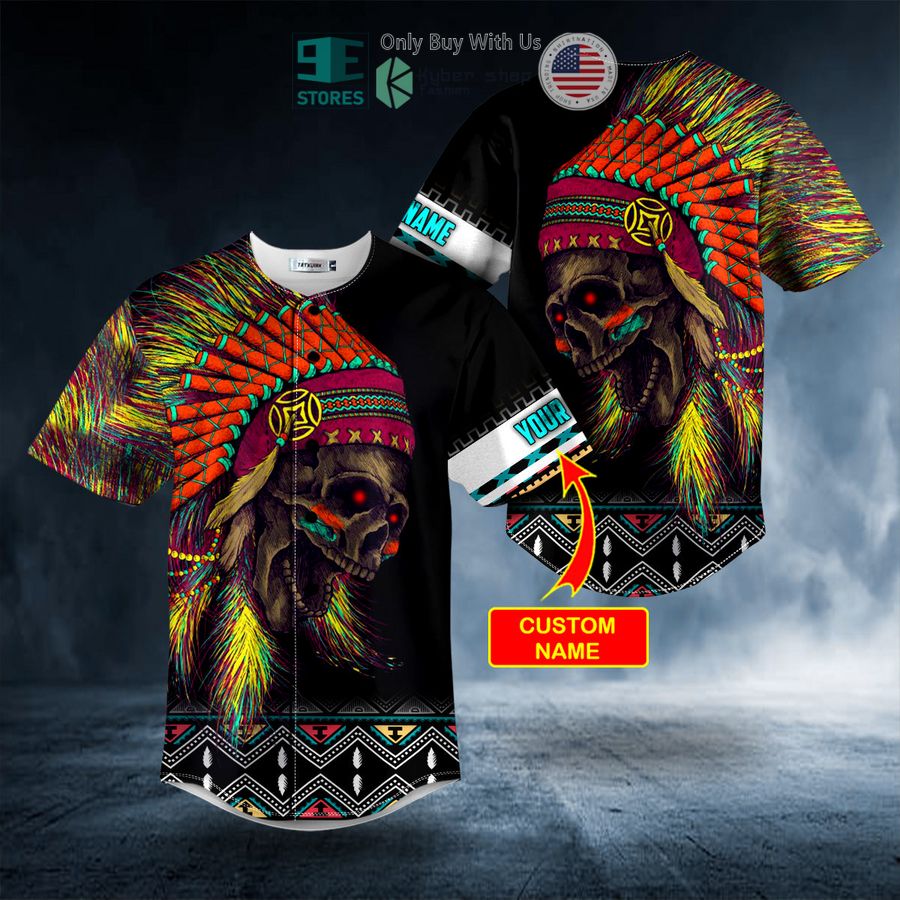 personalized brocade pattern 6 native skull custom baseball jersey 1 49889