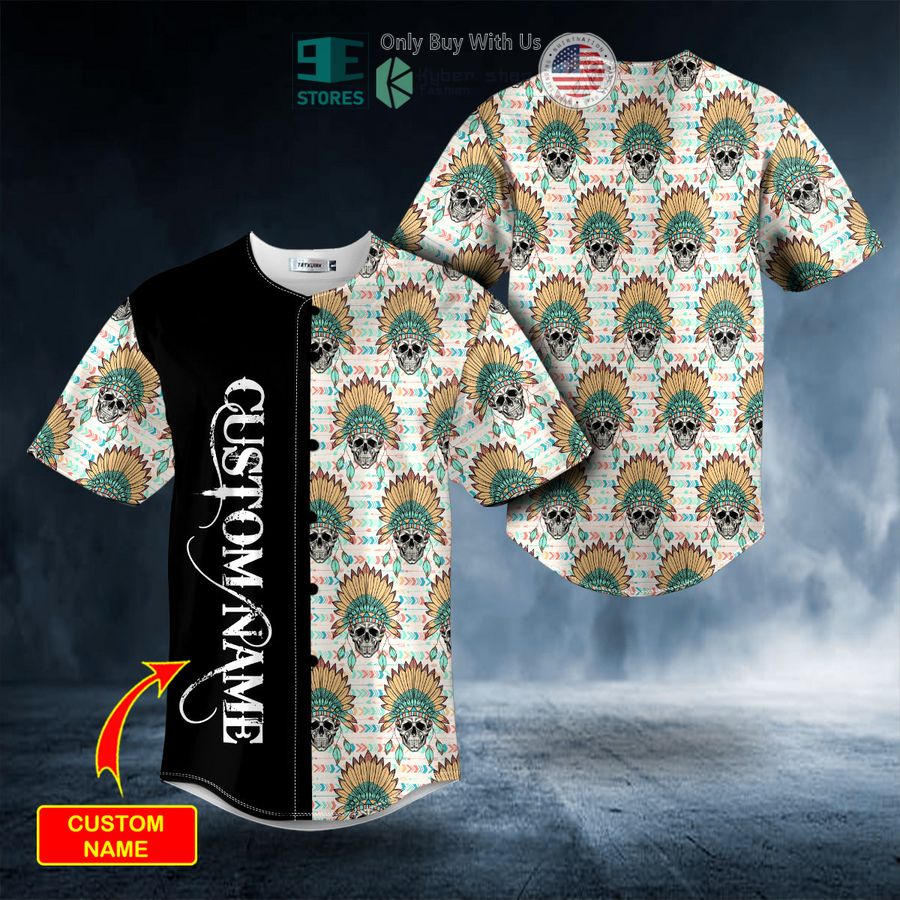 personalized brocade pattern 9 native skull custom baseball jersey 1 96350