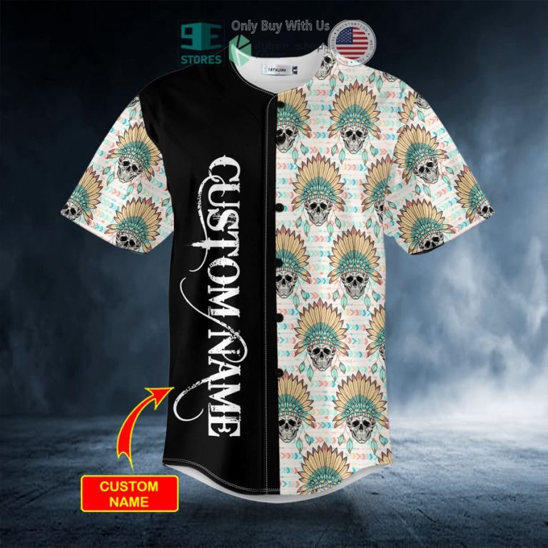 personalized brocade pattern 9 native skull custom baseball jersey 3 10134