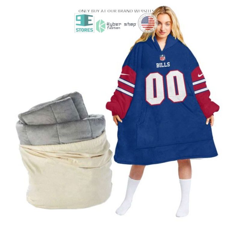 personalized buffalo bills blue red sherpa hoodie blanket 1 83878