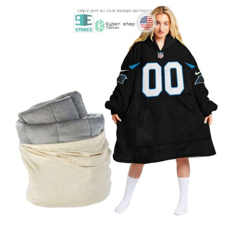 personalized carolina panthers black sherpa hoodie blanket 1 82213