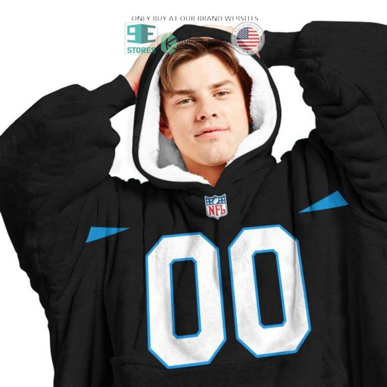 personalized carolina panthers black sherpa hoodie blanket 3 64880