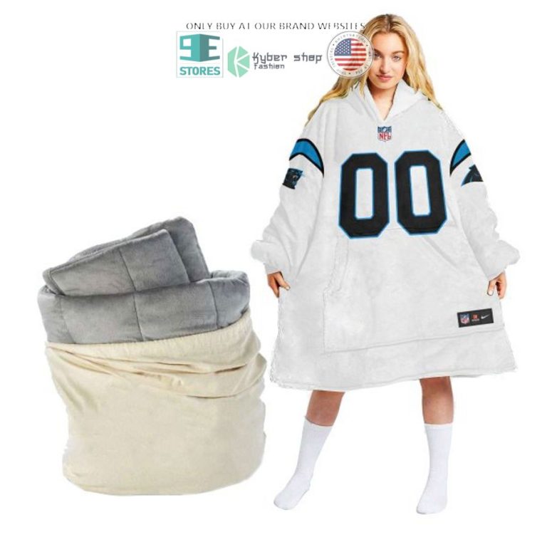 personalized carolina panthers white sherpa hoodie blanket 2 29824