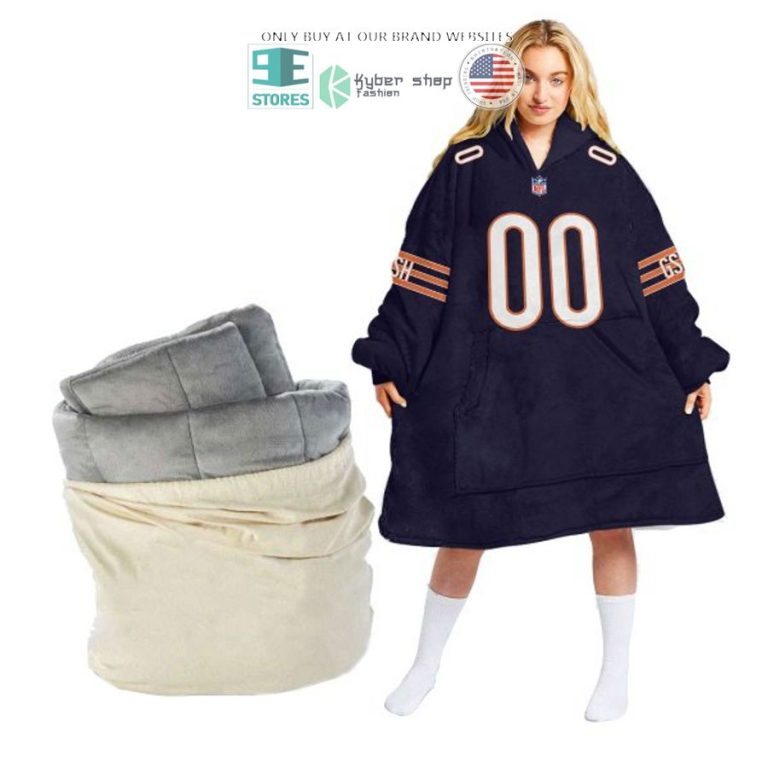 personalized chicago bears dark blue gsh sherpa hoodie blanket 1 75309