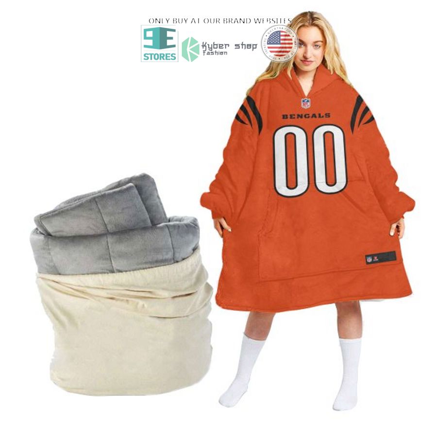 personalized cincinnati bengals orange sherpa hoodie blanket 1 34055