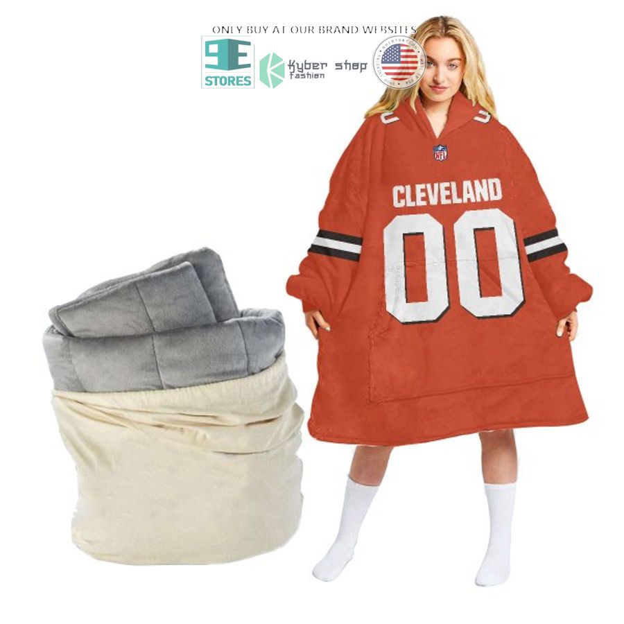 personalized cleveland browns orange sherpa hoodie blanket 1 43207