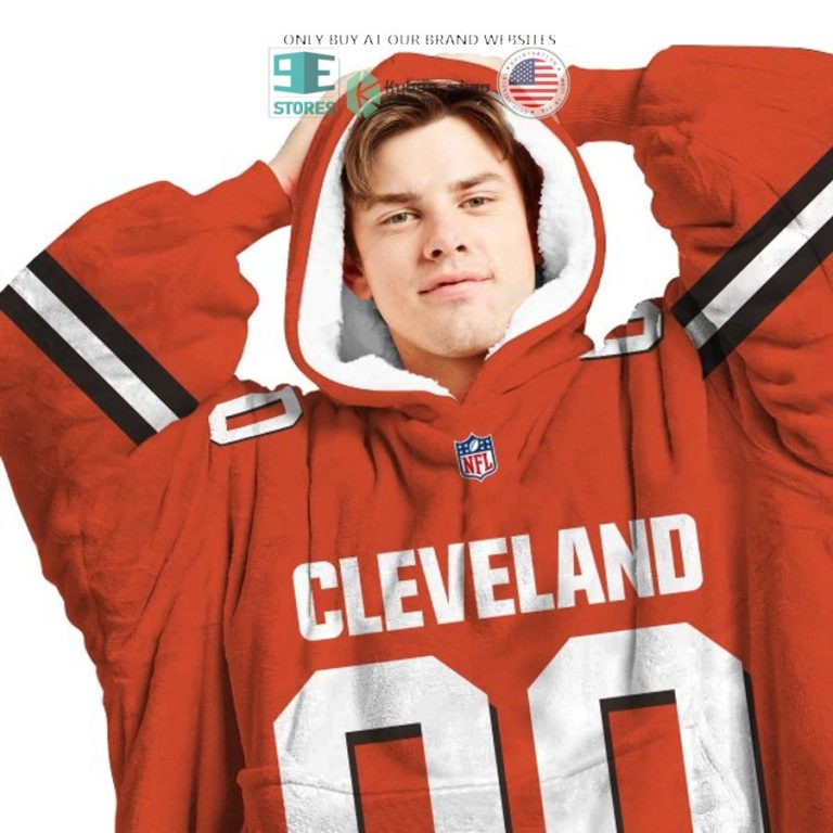 personalized cleveland browns orange sherpa hoodie blanket 3 77958