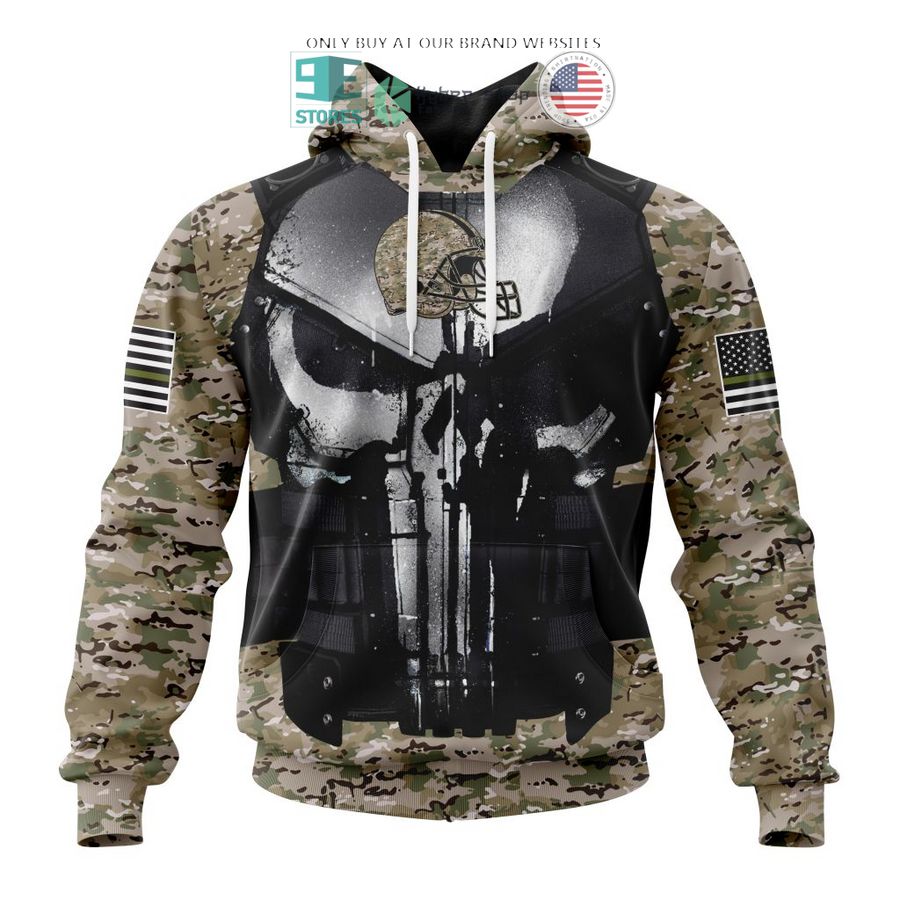 personalized cleveland browns skull punisher veteran camo 3d shirt hoodie 1 4866