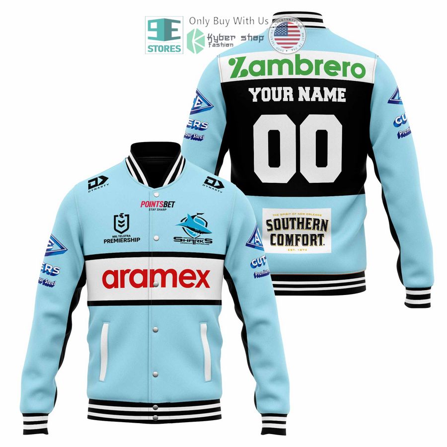 personalized cronulla sutherland sharks aramex baseball jacket 1 85997