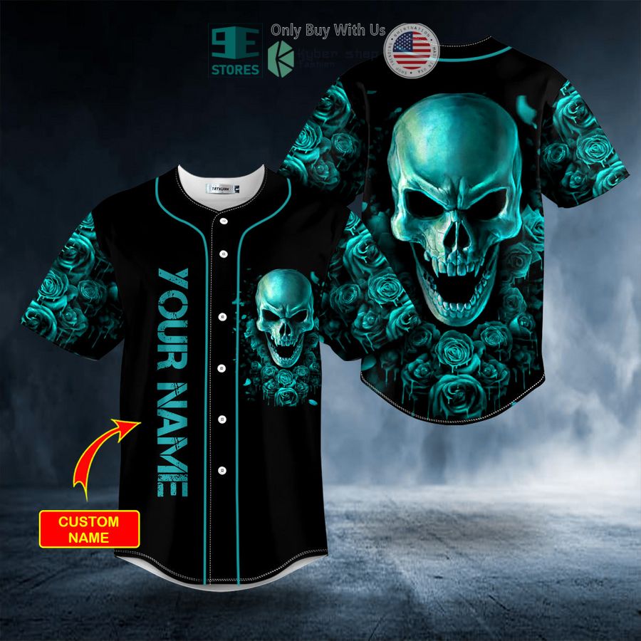 personalized dark aquamarine color roses sugar skull custom baseball jersey 1 5248