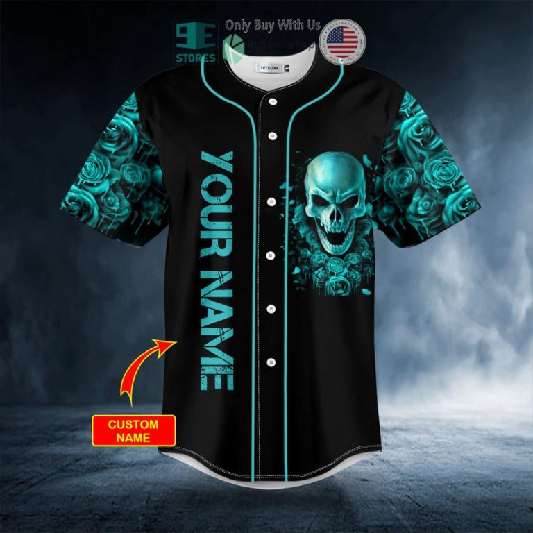 personalized dark aquamarine color roses sugar skull custom baseball jersey 3 73596