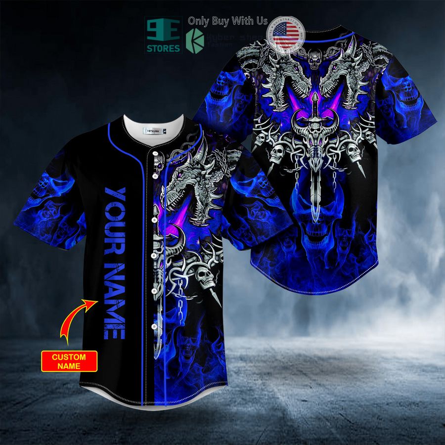 personalized dark blue dragon with skull sword custom baseball jersey 1 15505