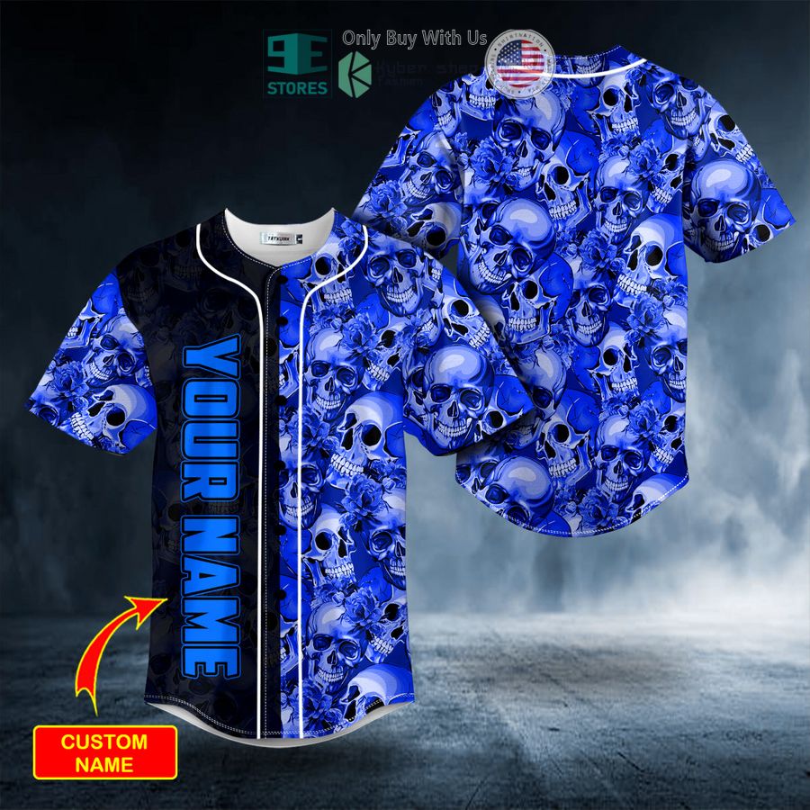 personalized dark blue flame pile skull custom baseball jersey 1 62270