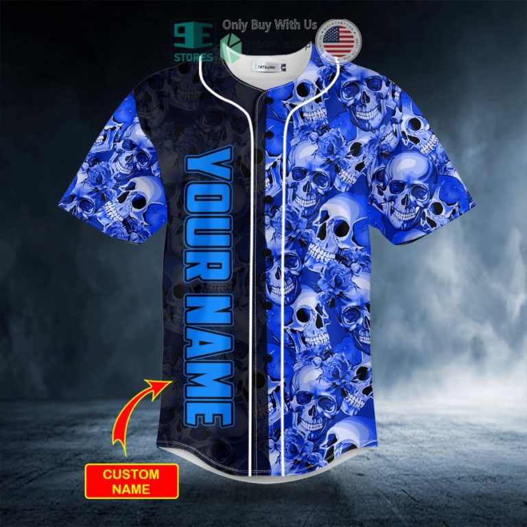 personalized dark blue flame pile skull custom baseball jersey 3 44059