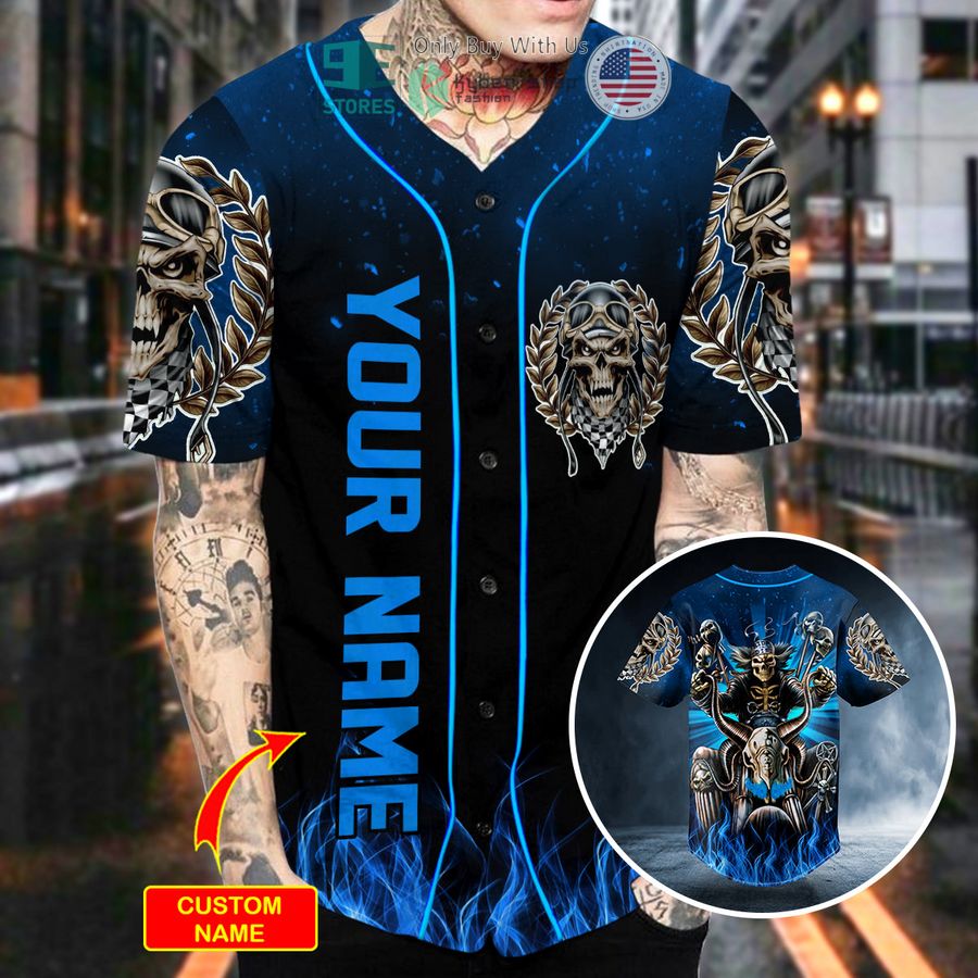 personalized dark blue the hunt ghost skull custom baseball jersey 2 27038