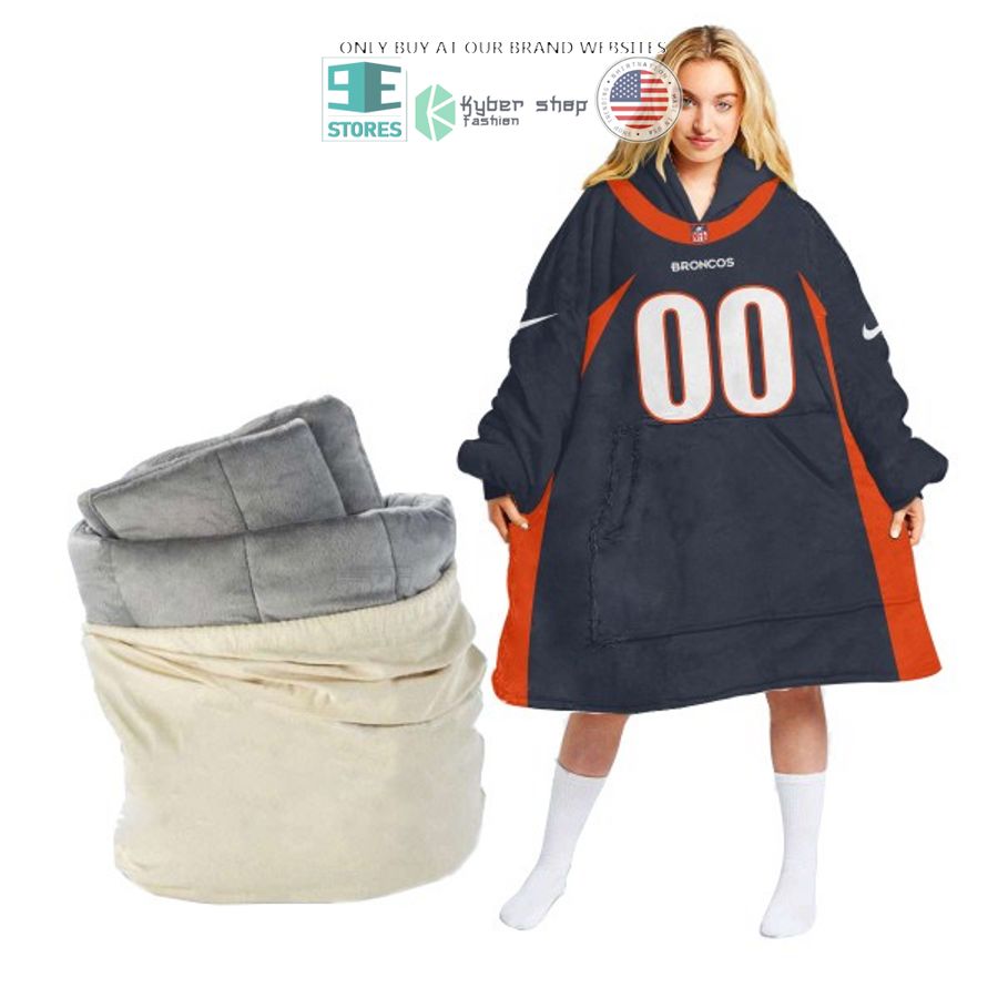 personalized denver broncos grey sherpa hoodie blanket 2 71880